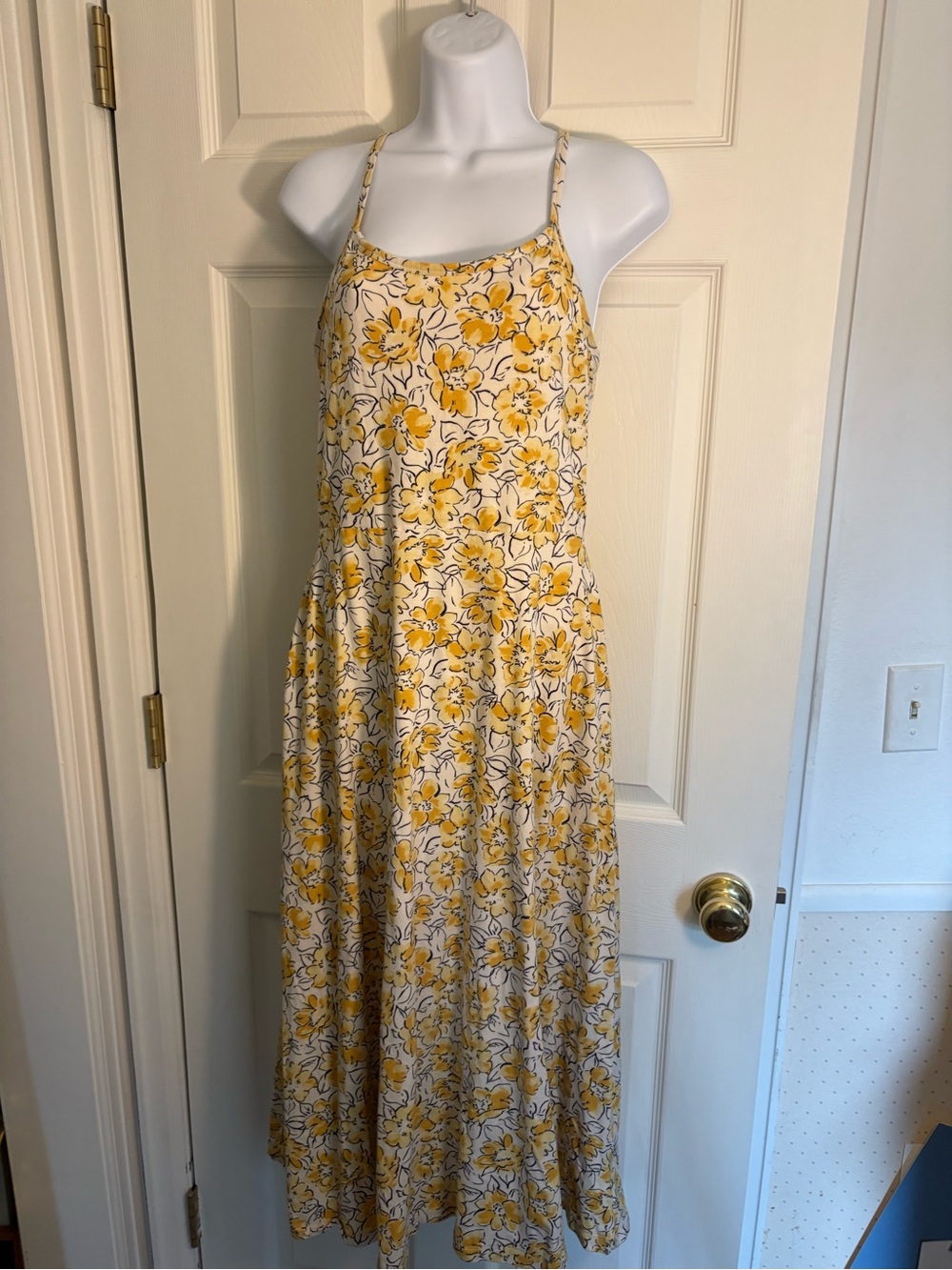 Pact Yellow Floral Spaghetti-Strap Maxi Dress